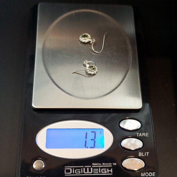 925 Sterling Silver Small Rustic Cute Green CZ Dangle Earrings - Picture 5 of 5